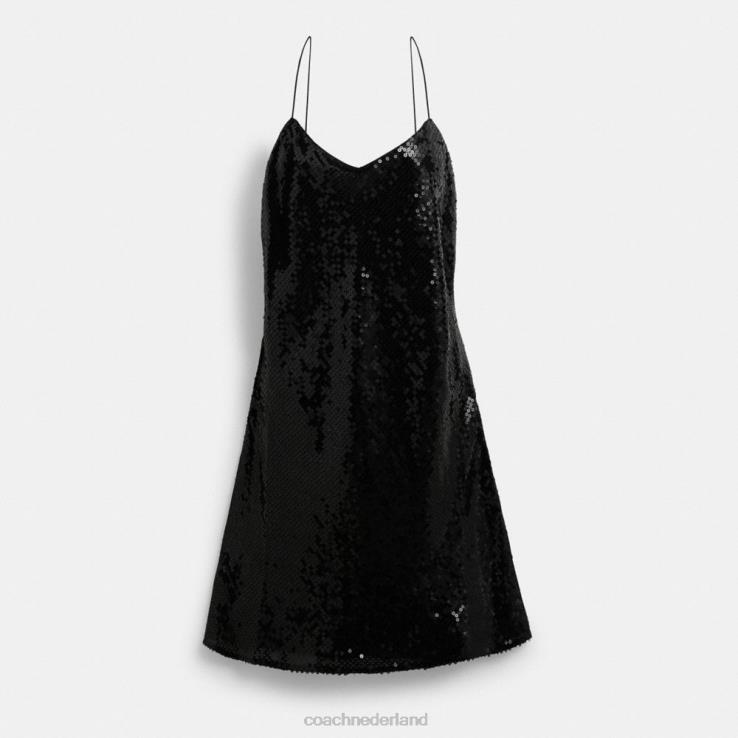 Coach vrouwen korte cami-jurk met pailletten zwart 02264515