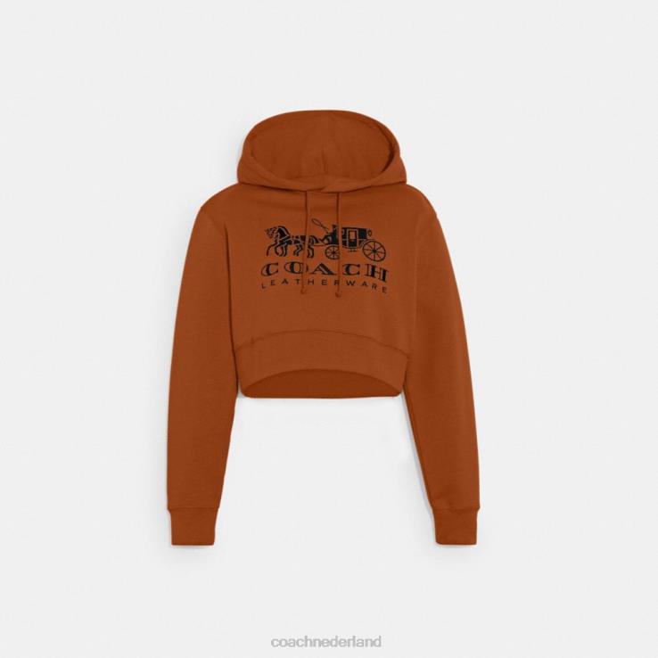 Coach vrouwen Cropped hoodie met paard en wagen van biologisch katoen bruin 02264480