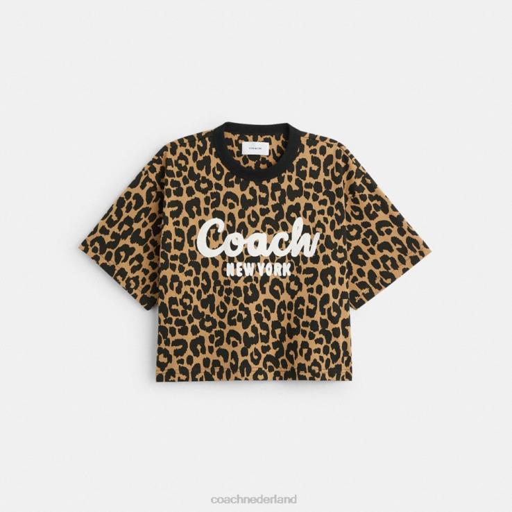Coach vrouwen Cursief cropped T-shirt met luipaardprint luipaard 02264474