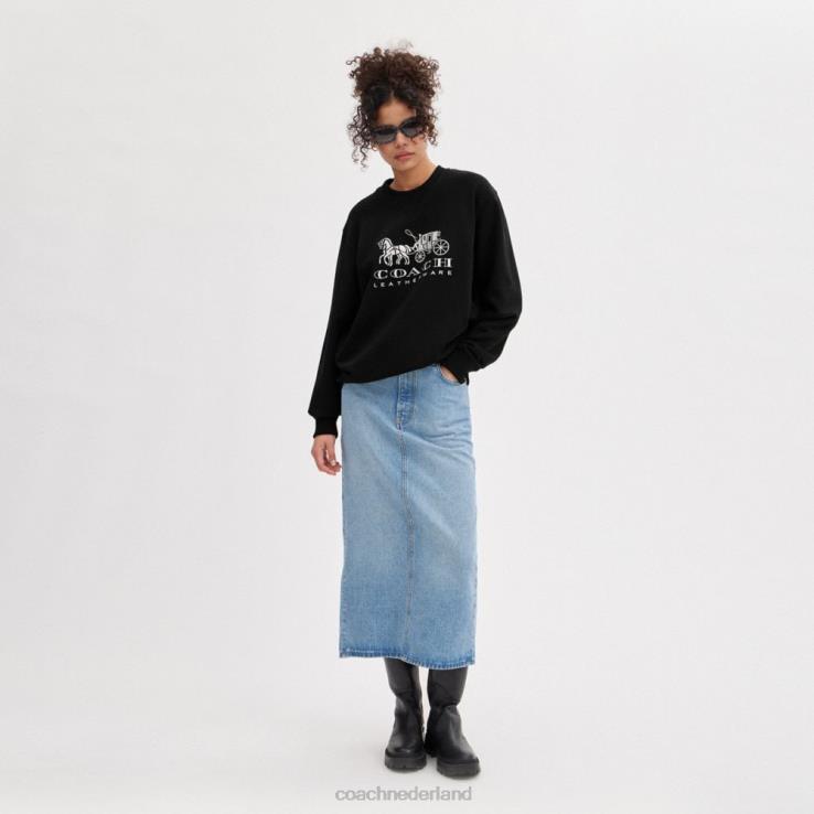 Coach vrouwen Sweatshirt met ronde hals en paard en wagen zwart 02264494
