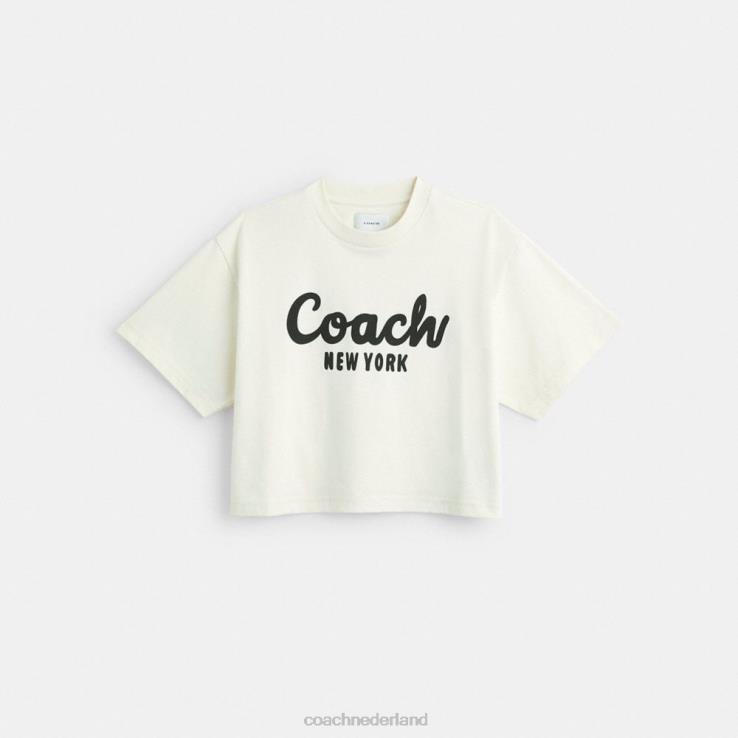 Coach vrouwen cursief kenmerkend bijgesneden T-shirt room. 02264473