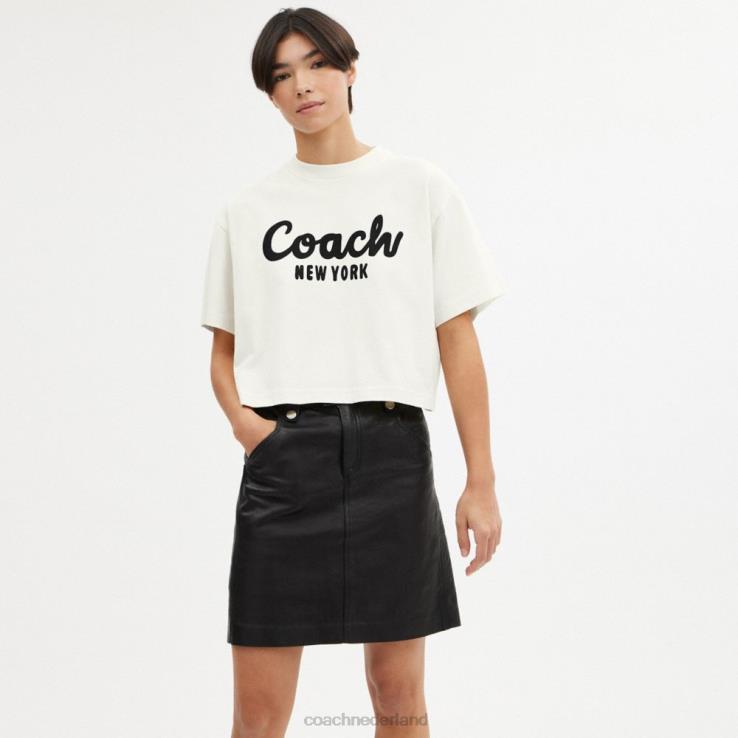 Coach vrouwen cursief kenmerkend bijgesneden T-shirt room. 02264473