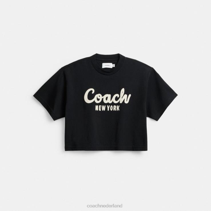 Coach vrouwen cursief kenmerkend bijgesneden T-shirt zwart 02264472