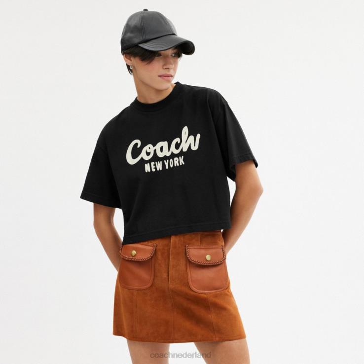 Coach vrouwen cursief kenmerkend bijgesneden T-shirt zwart 02264472