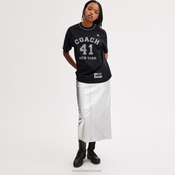 Coach vrouwen verfraaid varsity-T-shirt zwart 02264485