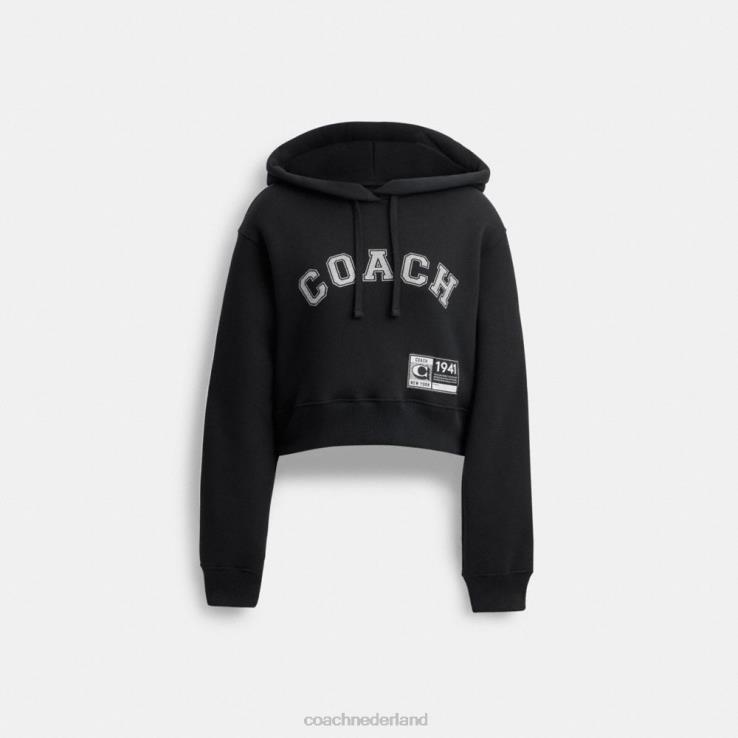 Coach vrouwen verfraaide varsity cropped hoodie zwart 02264484