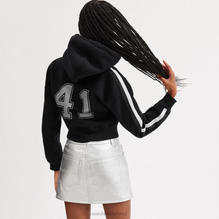 Coach vrouwen verfraaide varsity cropped hoodie zwart 02264484