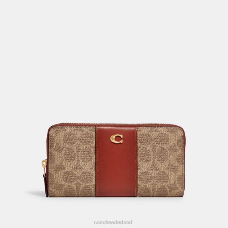 Coach vrouwen Accordeon portemonnee met ritssluiting van canvas met kleurblokken b4/bruin roest 02264329