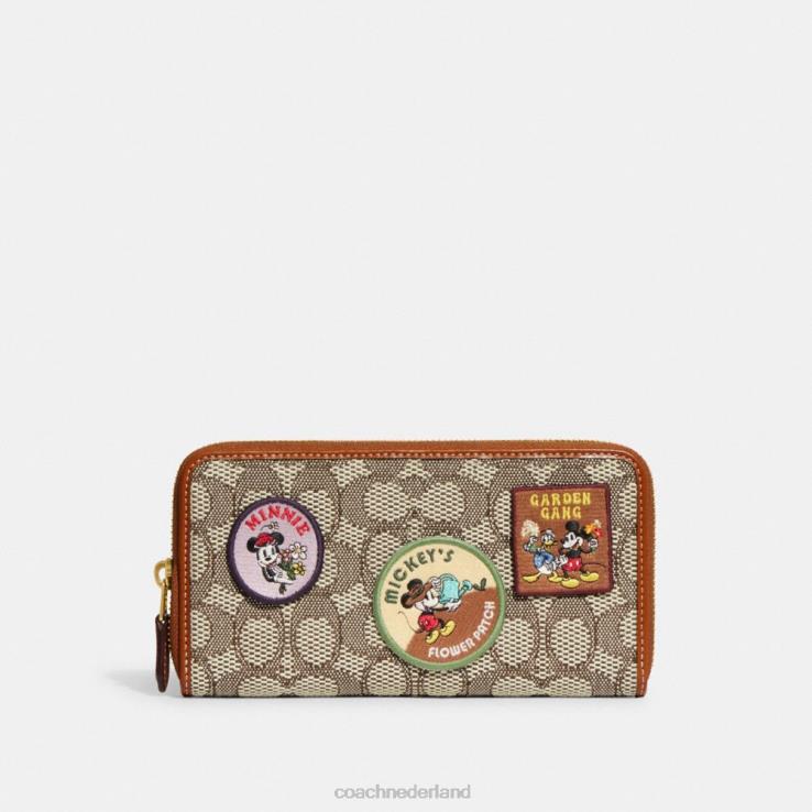 Coach vrouwen Disney X Coach accordeon portemonnee met ritssluiting van kenmerkend textieljacquard met patches b4/cacao gepolijst amb 02264326