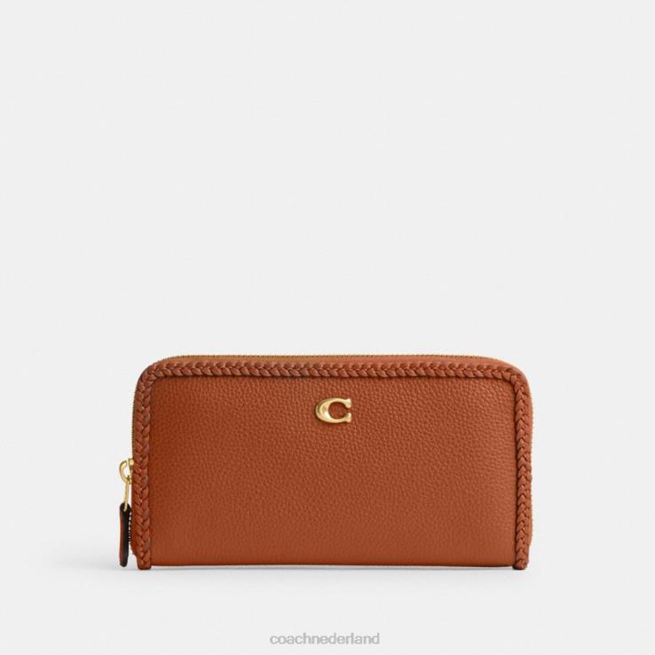 Coach vrouwen accordeon portemonnee met ritssluiting en vlechtwerk b4/gepolijst amber 02264322