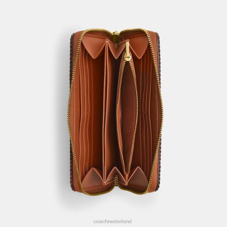 Coach vrouwen accordeon portemonnee met ritssluiting en vlechtwerk b4/gepolijst amber 02264322