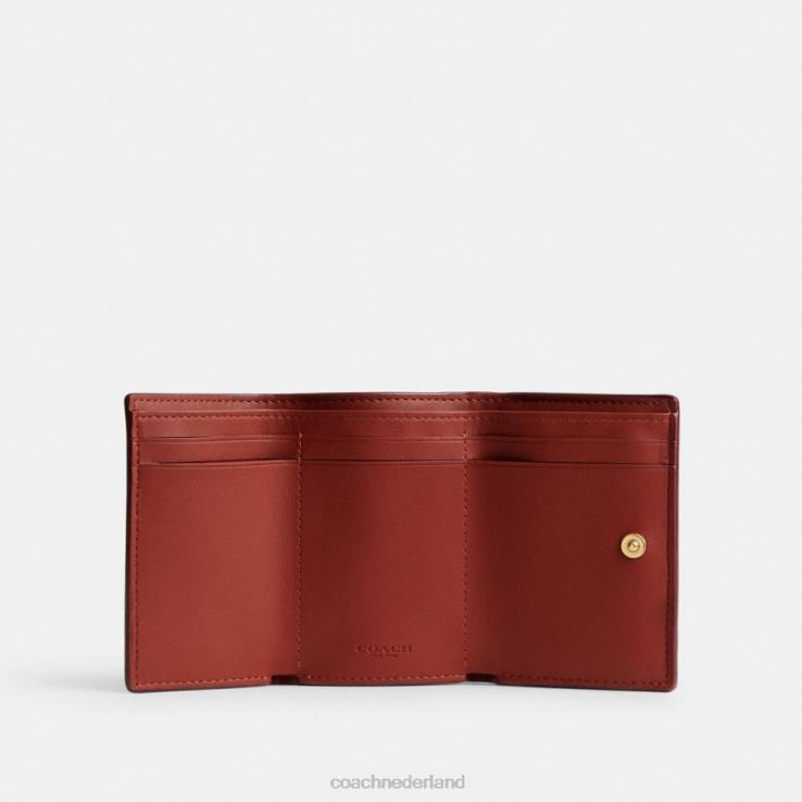 Coach vrouwen Mini driebladige portemonnee van kenmerkend canvas b4/bruin roest 02264348