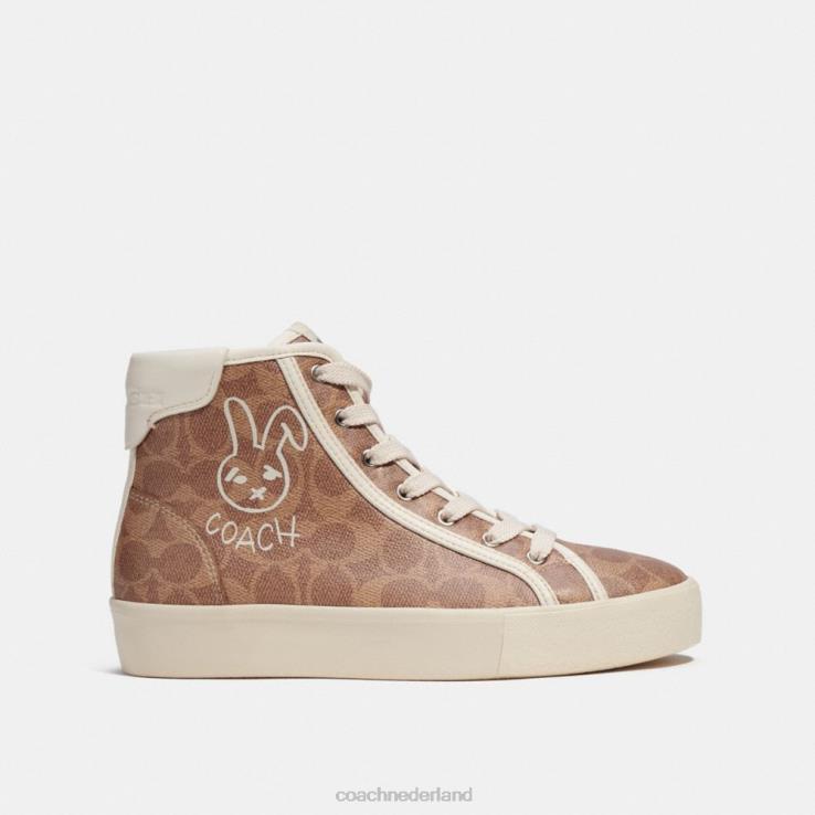 Coach vrouwen maannieuwjaar citysole hoge platformsneaker van kenmerkend canvas met konijn bruinen 02264427