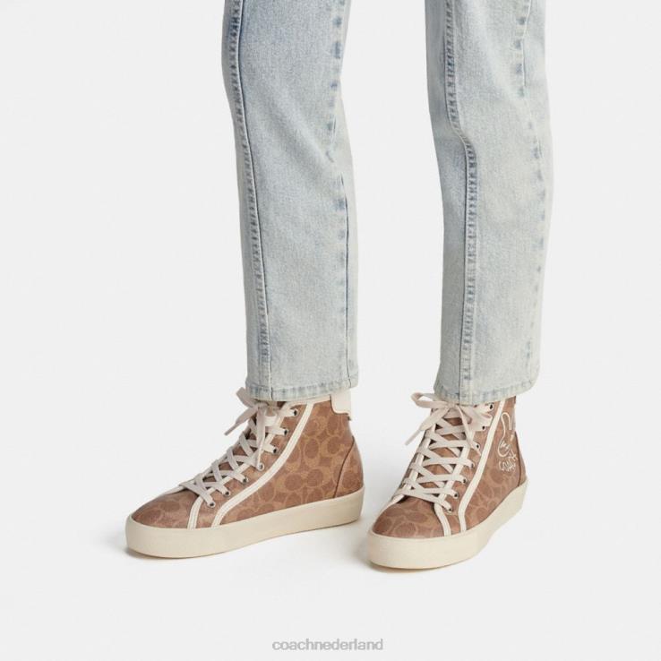 Coach vrouwen maannieuwjaar citysole hoge platformsneaker van kenmerkend canvas met konijn bruinen 02264427